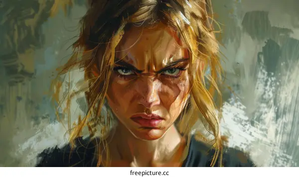 Portrait of a determined young woman with blonde hair