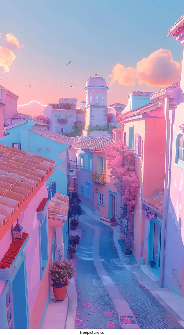 Dreamy Pink and Blue Town Street