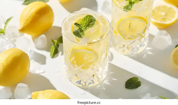 Refreshing Summer Lemonade with Mint and Ice