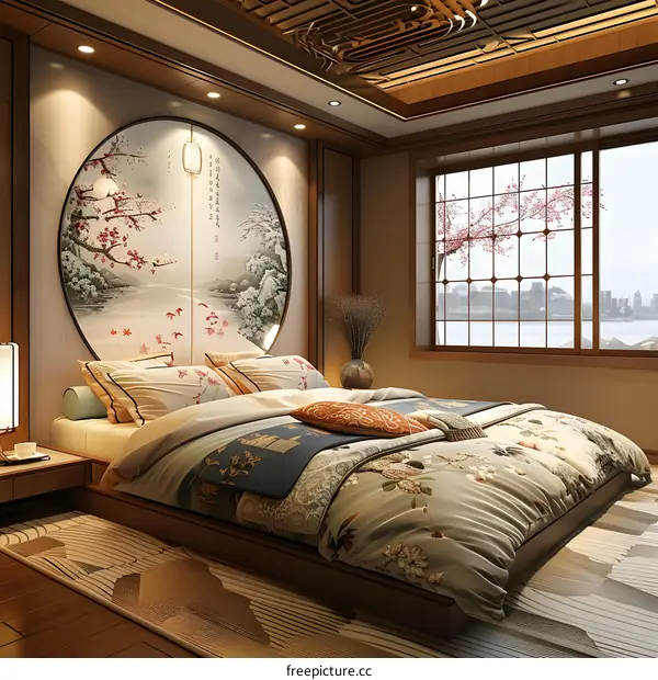 A bedroom with a Chinese style