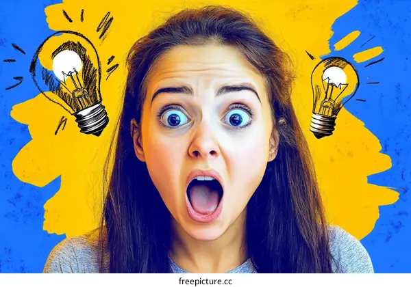 Woman with a lightbulb idea illustration