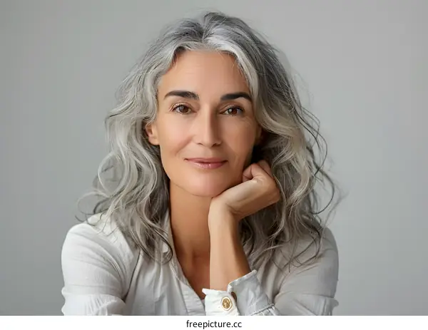 Portrait of a Smiling Woman with Grey Hair