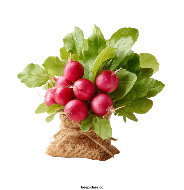 [Transparent Background PNG]Fresh Radishes in a Burlap Sack