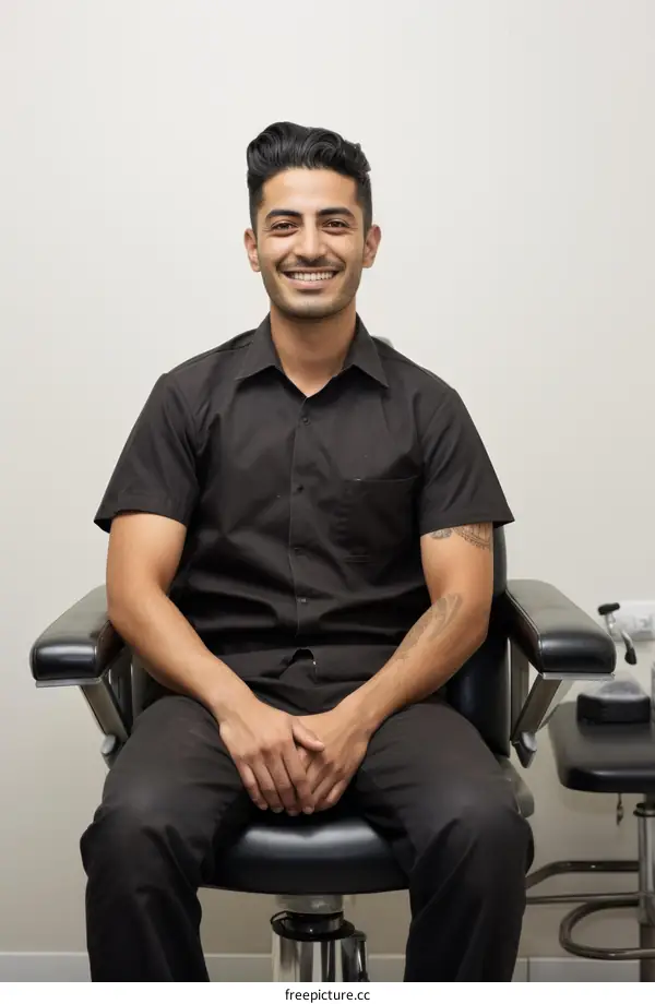 Portrait of a young man sitting in a barber chair