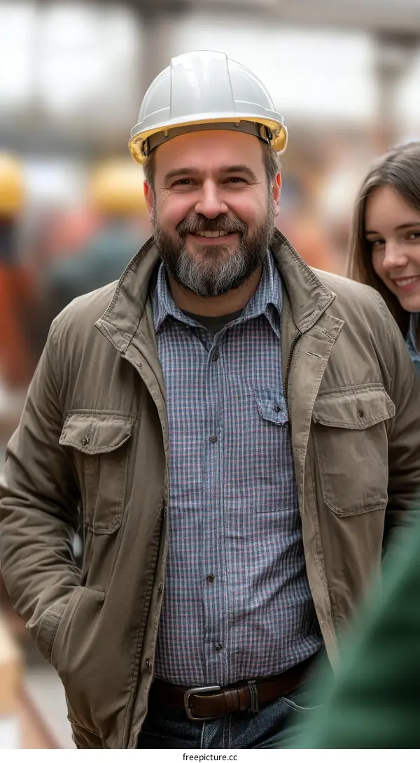 Smiling Caucasian Man Wearing a Hard Hat