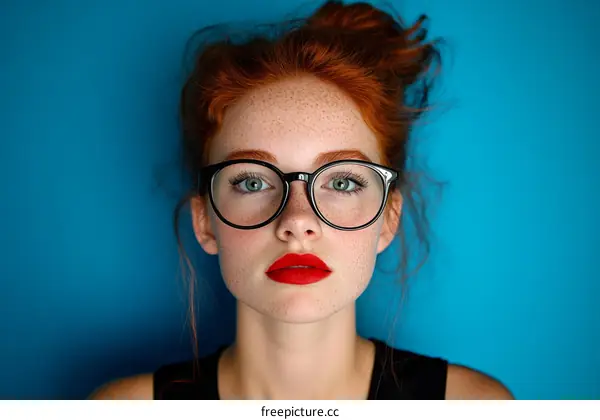 Stylish Woman with Red Lipstick and Glasses