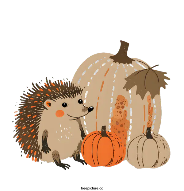 [Transparent Background PNG]Cute Hedgehog with Pumpkins Illustration