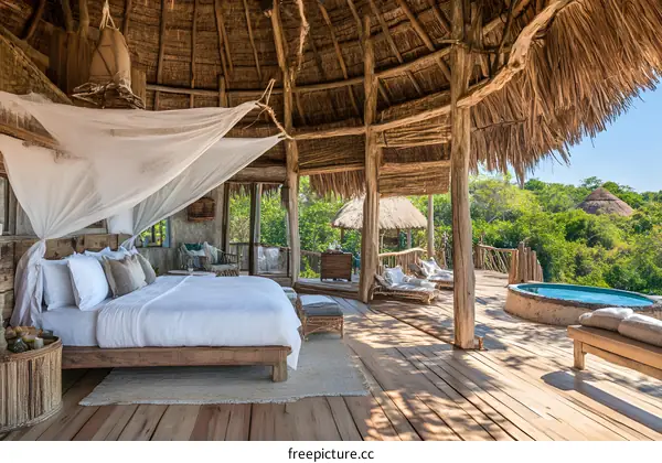 Luxury Tropical Villa with Private Pool and Canopy Bed