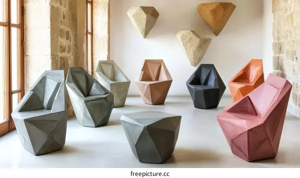 Modern Geometric Concrete Furniture Collection