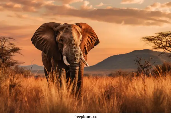 Majestic African Elephant at Sunset