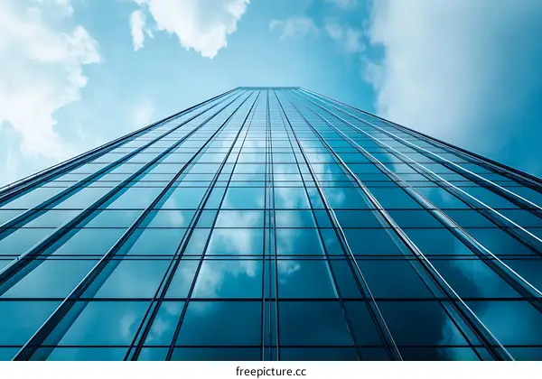 Blue Glass Skyscraper Building Reflecting Clouds