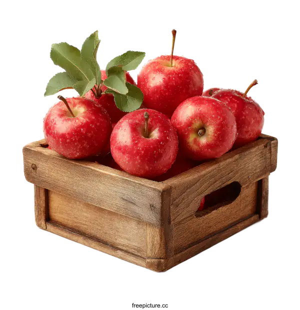 [Transparent Background PNG]Fresh Red Apples in Wooden Crate