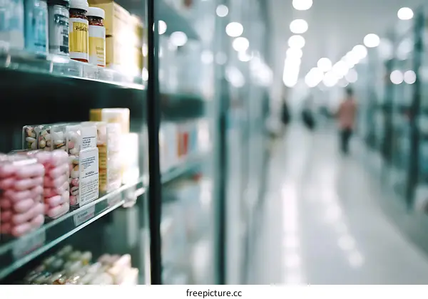 Pharmaceutical Products Display in a Pharmacy