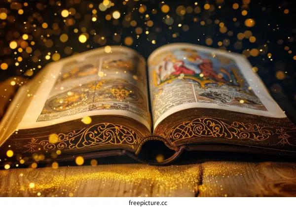 Open book with golden glitter