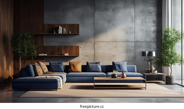 Minimalist Living Room Interior Design with Blue Accents