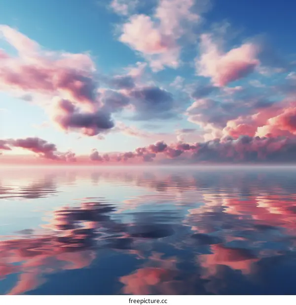 Pink Sunset Cloudscape Reflected in Calm Ocean