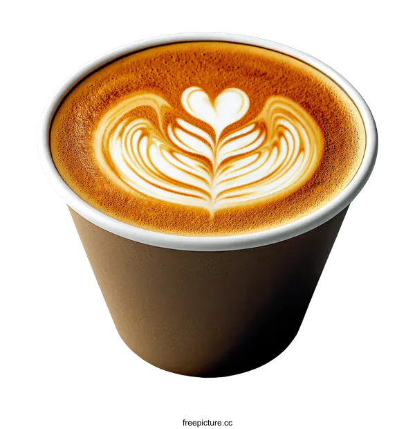 [Transparent Background PNG]Latte Art in Disposable Coffee Cup