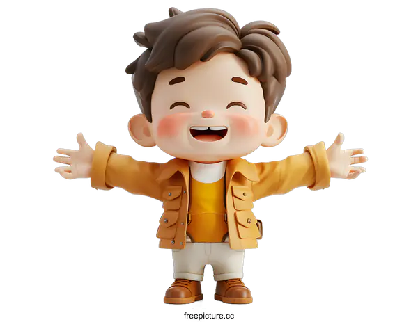 [Transparent Background PNG]A 3D illustration of a happy boy