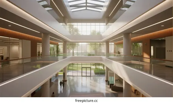 Modern Atrium Design with Natural Light and Glass Ceiling