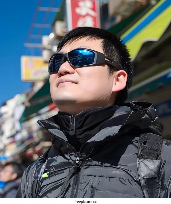 Man In Sunglasses Looking Up At The Sky In Hong Kong