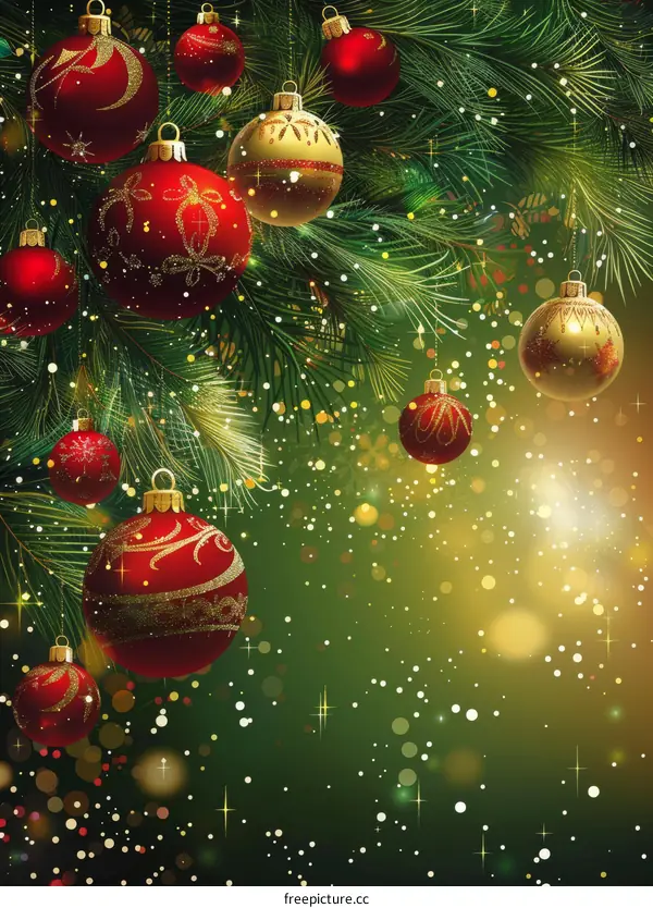 Christmas Tree With Red And Golden Balls