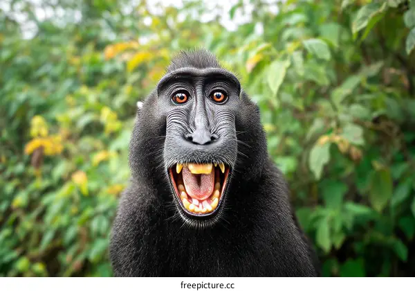 Close-up of a Curious Black Monkey in a Lush Jungle