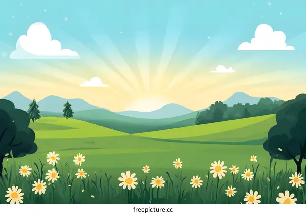 Cartoon Landscape Illustration Of Summer Fields