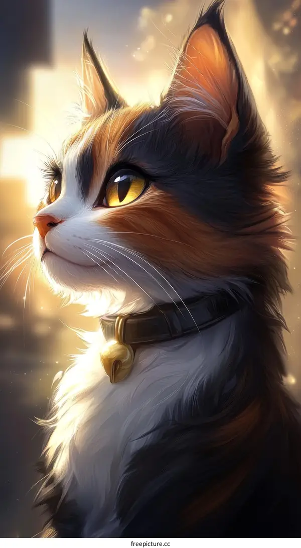 Adorable Calico Cat Illustration in Sunlight