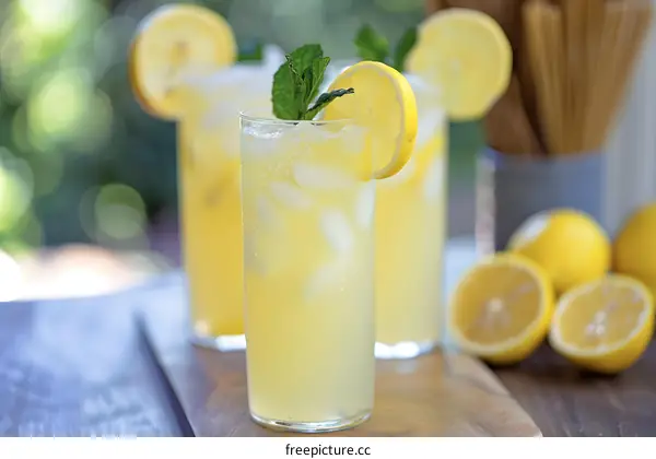 Refreshing Summer Lemon Drink With Ice And Mint