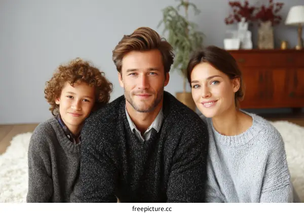Happy Family Portrait in Cozy Living Room