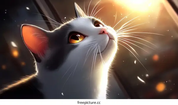 Adorable Cat Looking Up at the Sunlight