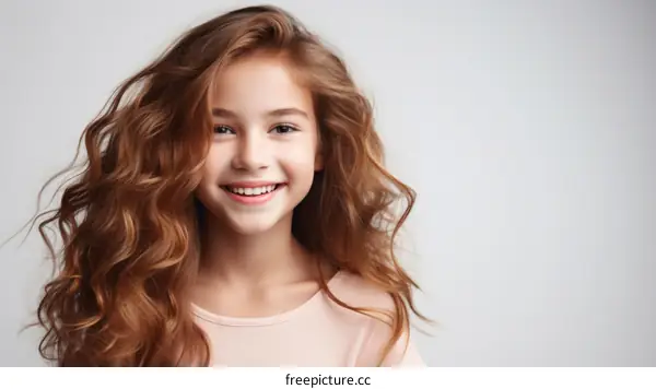 Portrait of a smiling young girl with long brown hair