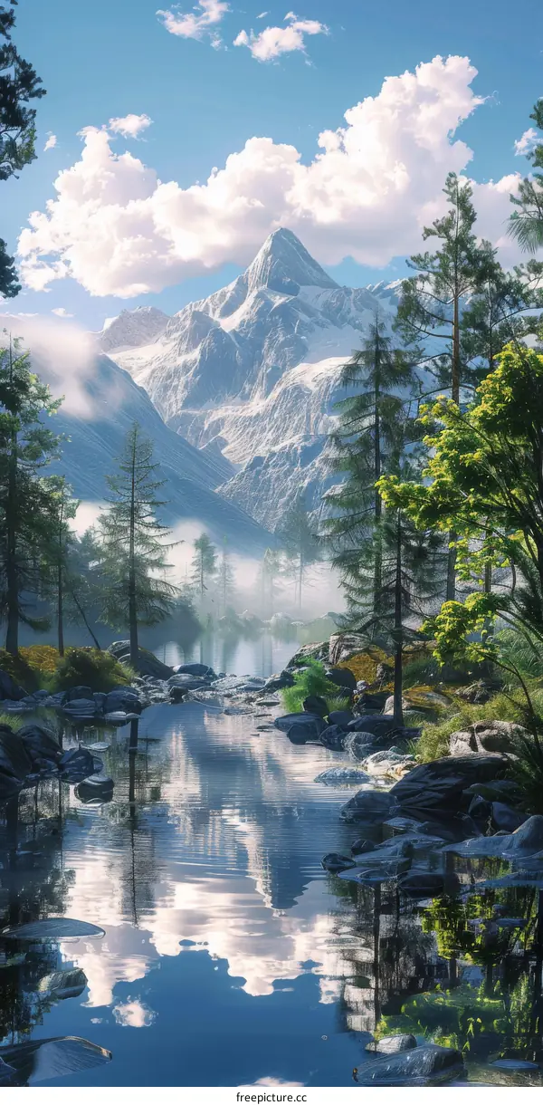 Majestic Mountain Landscape with River and Trees