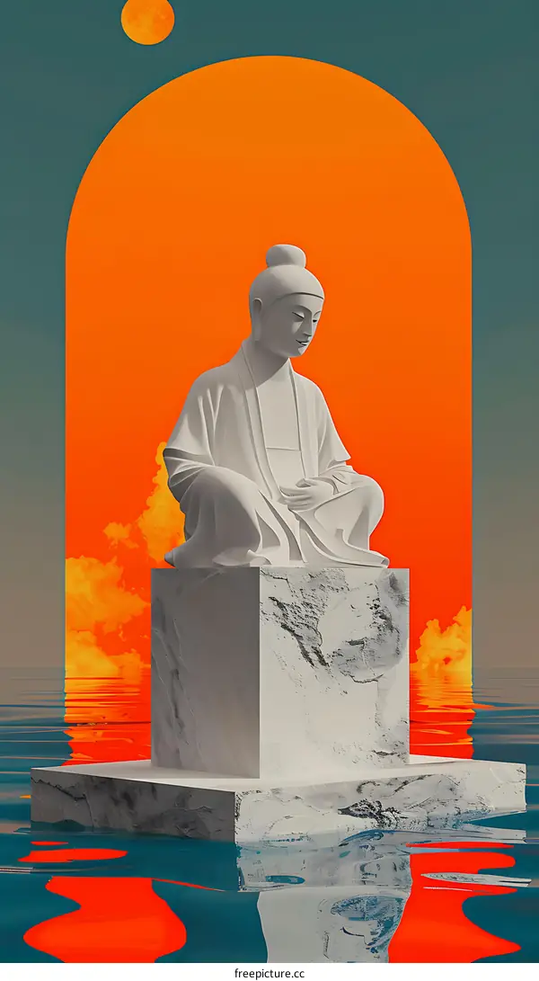 Buddha Statue Sitting on a Platform in the Water