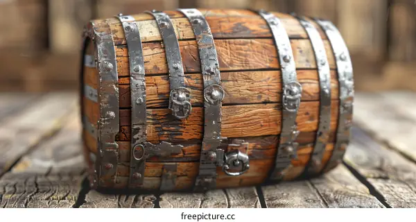 Old Wooden Barrel with Metal Bands