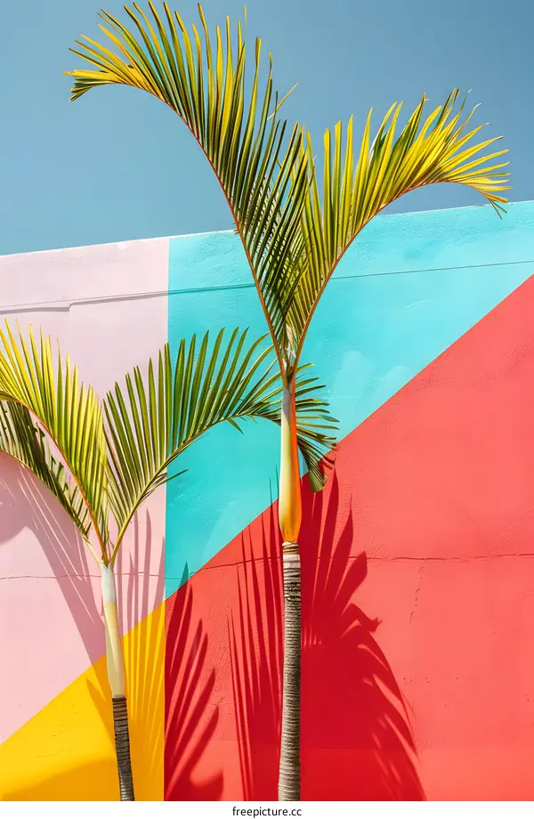 Palm Trees and a Colorful Wall
