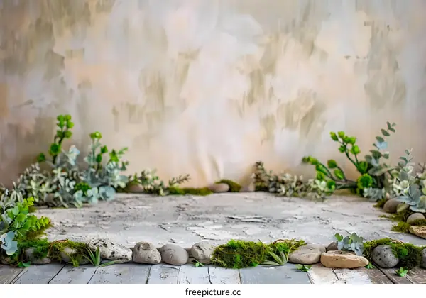 Rustic Stone and Moss Border Background