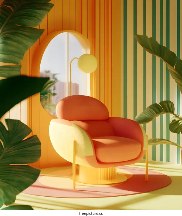 Yellow and Orange Minimalist Interior Design with a Modern Armchair