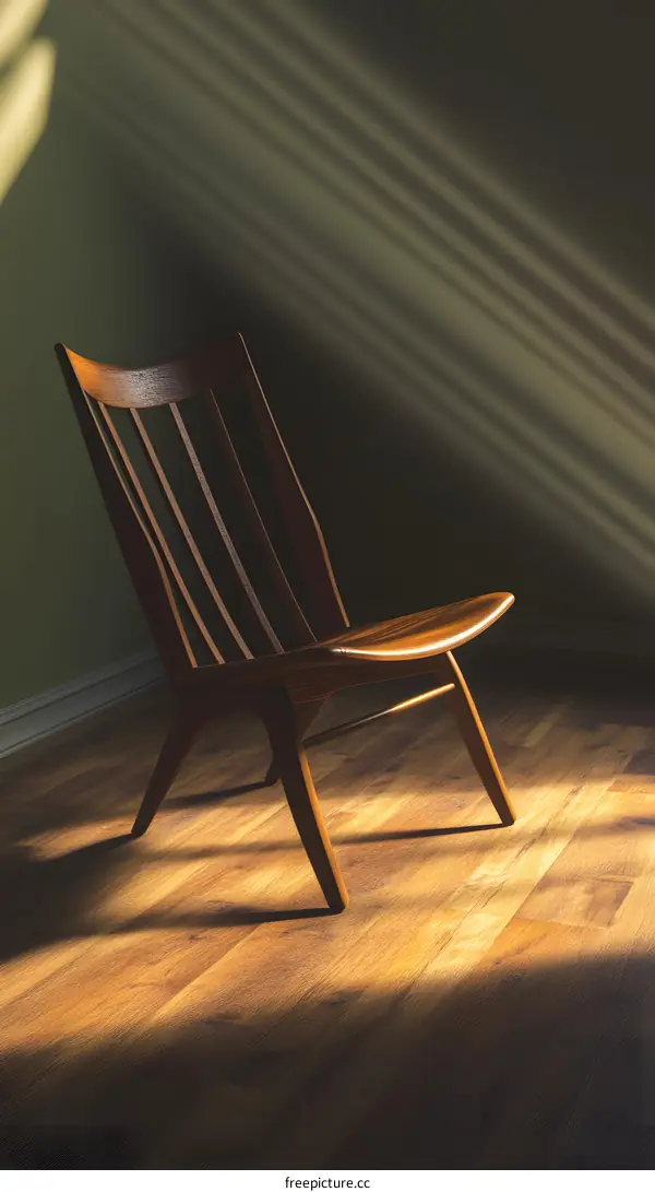 Wooden Chair In A Room With Light Shining Through The Window