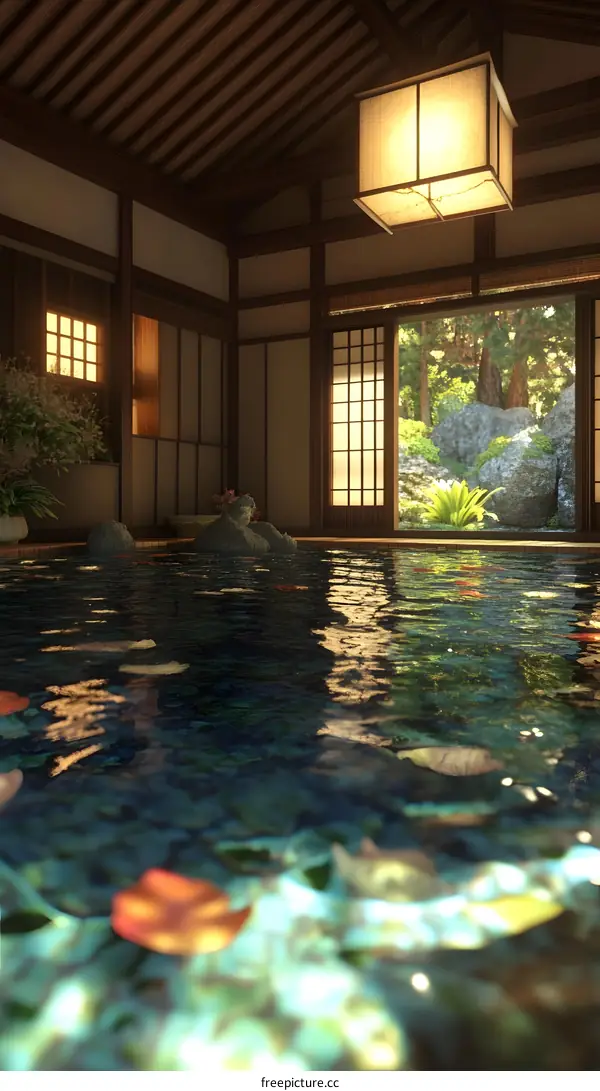 Japanese Style Pool With Wooden Ceiling