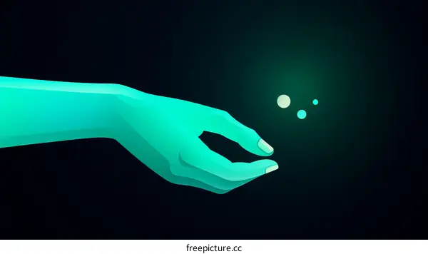 A hand reaching out to touch three glowing orbs