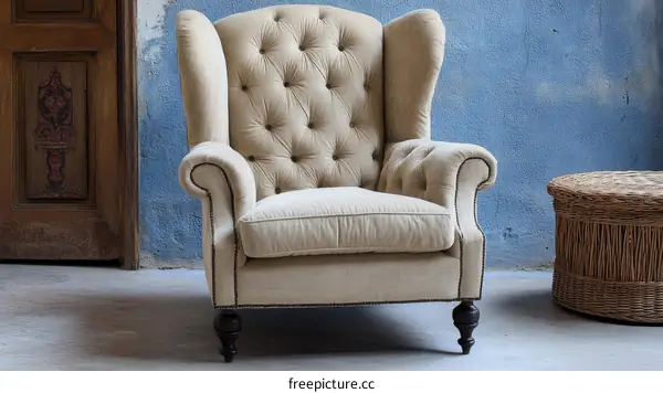 Beige Wingback Chair in a Modern Rustic Setting