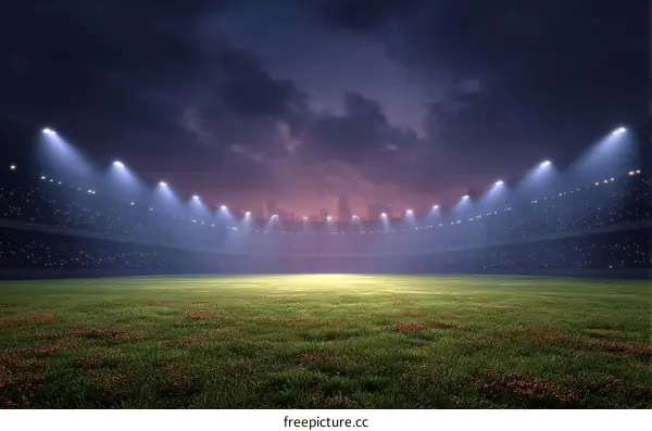 Night Football Stadium with Many Spectators