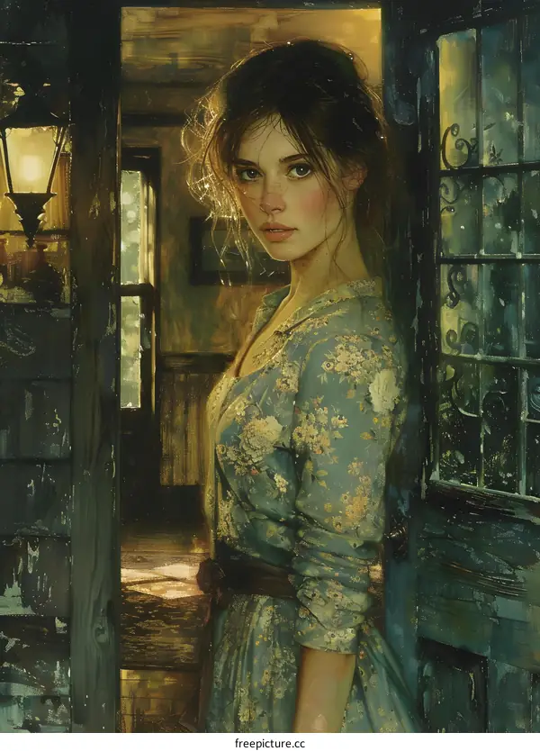 Portrait of a woman in a blue dress