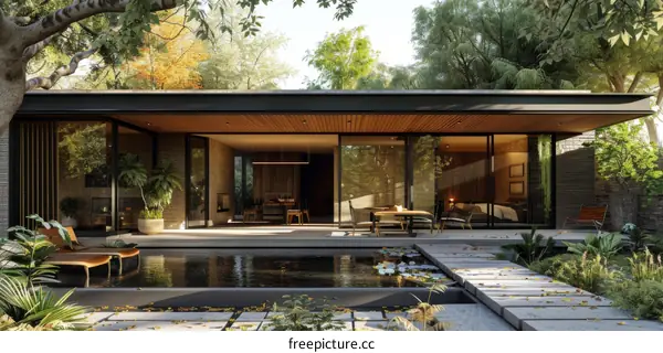 Modern House Exterior Design with Pool and Garden