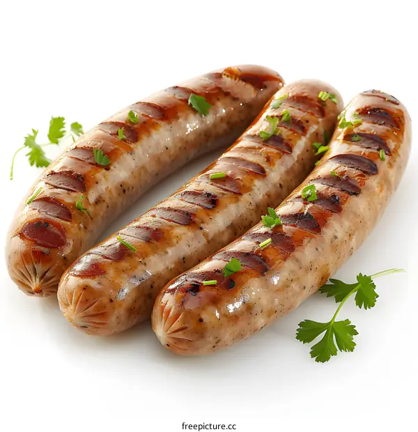 Grilled Sausages on White Background