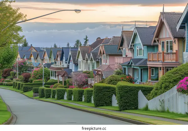 Colorful houses in a suburban neighborhood