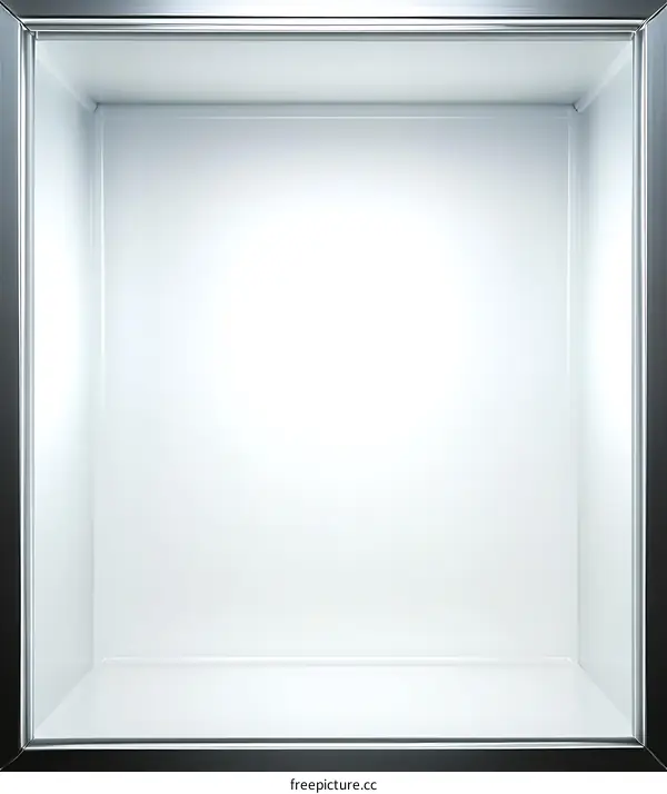 Empty White Display Case With Silver Frame