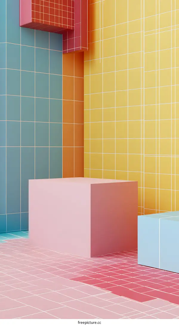 Abstract Geometric Shapes Background With Pink, Blue, Yellow and Orange Colors