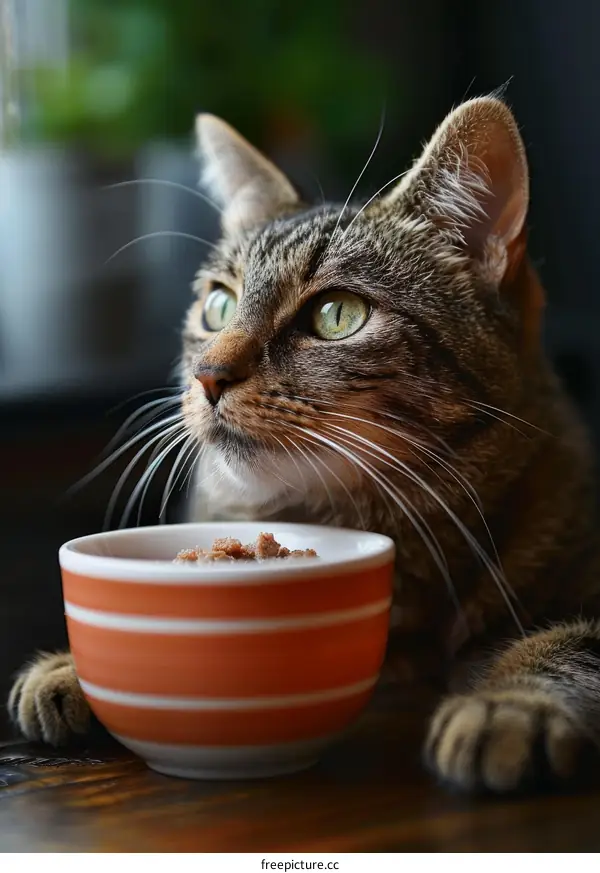 Cat Looking longingly at a bowl of food